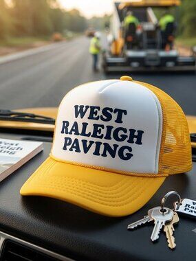 Retro West Raleigh Paving Trucker Hat Vintage Blue Collar Foam Snapback Cap Gold